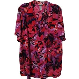 Catherine's Orange & Black Hawaiian Floral Shirt Sleeve Tunic Top sz 2X